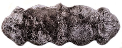 Premium Gray Sheepskin Rug Genuine Fur Bedside Runner 2x6ft - Great for Soothing Feet - Ethically Sourced Sheep Fur Rugs - Sheepskins Wool Runner - color: Grey, size: 2' x 6' (Natural)
