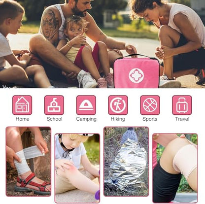 305Pcs Car First Aid Kit Refill Supplies for Business Home First Aid Emergency Kits for Office Business Compact Lovely Bag for Outdoor Activities Skating Boating - style: Pink-305Pcs