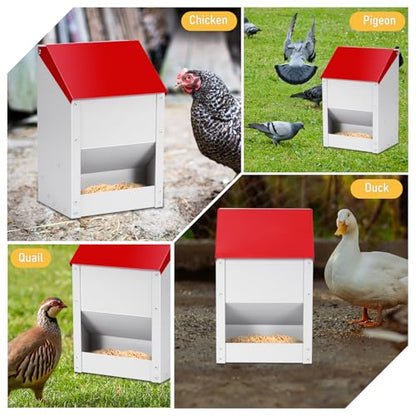 Automatic Chicken Feeder 10lb Hanging Feeder Trough with Scoop | Wall Mounted Poultry Feeder Trough, Galvanized Metal Gravity Chicken Feeder, for Chickens Ducks Goose Poultry