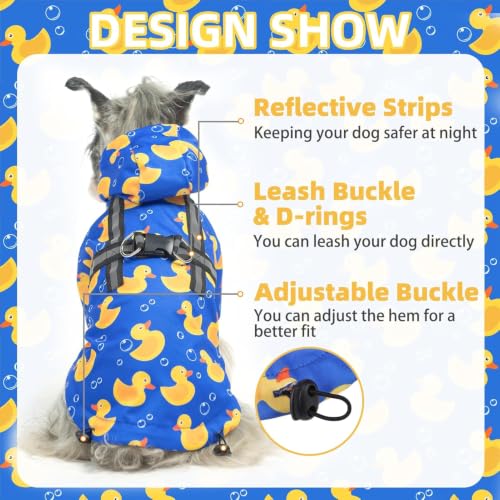 PUPTECK Dog Raincoat with Hood & Harness Built-in, Waterproof Dog Rain Jacket Slicker Poncho Reflective Vest Clothes for Rainy Snowy Winter Cold Days, Blue Duck M - color: Blue, size: M (Back 15", Chest 22.5", Neck 16")
