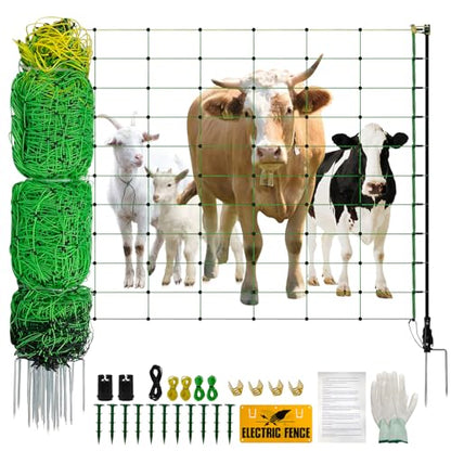 Electric Fence Netting, 35.43" H ×164 L' Portable Livestock Fencing for Sheep, Cattle, Net Fencing Kit with 14 Posts Double Spiked, Movable Poultry Netting for Backyards, Homesteaders, Farms Ranches - size: 164 * 35.43