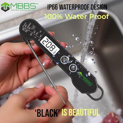 Instant Read Meat Thermometer for Cooking | IP67 Waterproof | Ultra Fast | Digital Food Thermometer for Grill, Kitchen, BBQ Smoker,(∘C/∘F Switchable (Black) - color: Black