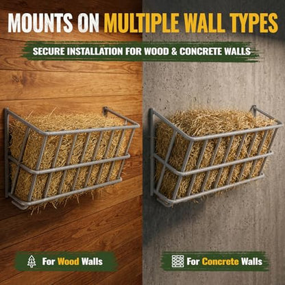 25 Gallon Wall Mount Hay Feeder, Metal Hay Rack for Goats and Horses | Galvanized steel, livestock feeding rack, barn stall feed holder, space-saving, rounded edges, easy install