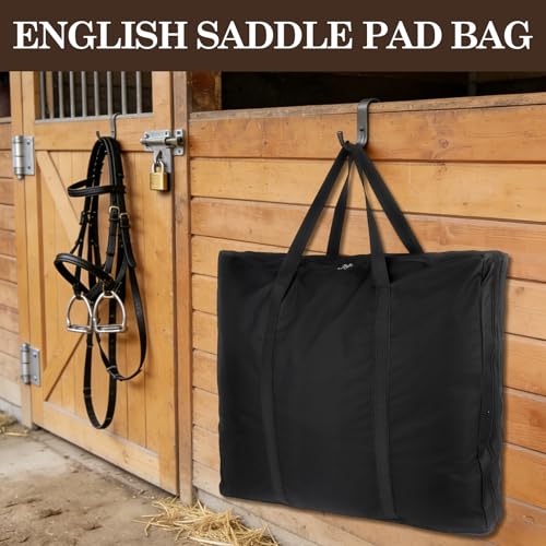 Klmnop English Saddle Pad Storage Bag, Heavy Duty 600D Oxford Cloth Horse Western Saddle Pad Carrier with 2 Compartments for Multiple Pads(Black)