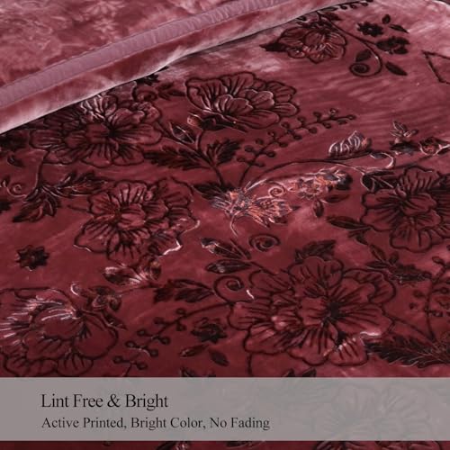 JML Plush Fleece Blanket 87" x 94", 10.5 Pounds Korean Style Mink Blanket King Size for Winter - Soft and Warm, 2 Ply A&B Printed Embossed Raschel Bed Blanket (Flowers Branches Woodrose) | Korean Style, 2 Ply, A&B Printed Embossed, Soft, Warm for Winter (