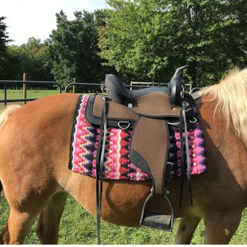 Tahoe Tack Reya Western Show Saddle Blanket – Handwoven 100% New Zealand Wool, Oversized 34" x 38", Heavyweight 5+ lbs, Vibrant Design, Ideal for Layering at Shows, Parades & Rodeos - color: Pink/Purple/Fuscia/Black/White