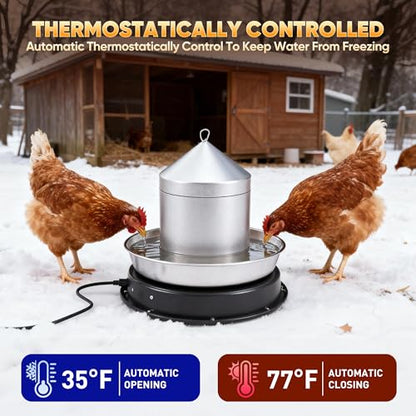 Eggluuz Chicken Water Heater for Winter, 110 Watt Chicken Drinker Heated Base 11 in Chicken Waterer Heater with Thermostat