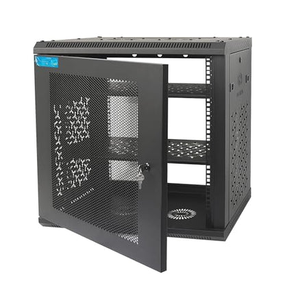 12U Wall Mount Server Cabinet with A Lockable Front Vented Door, Cooling Fans, Removable Side Panels - 45cm Depth, 19" Network Rack Including 2 PCS Full-Size Rack Shelves for IT Equipment - size: 12U/450mm Depth