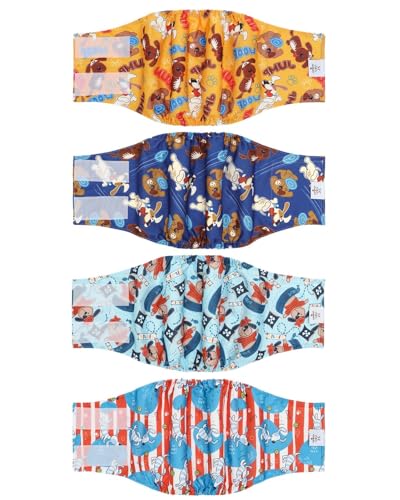 CuteBone Dog Diapers Male 4 Pack Puppy Wraps Reusable Doggie Belly Bands for Male Dogs Small Medium Large - size: M(14"-17")