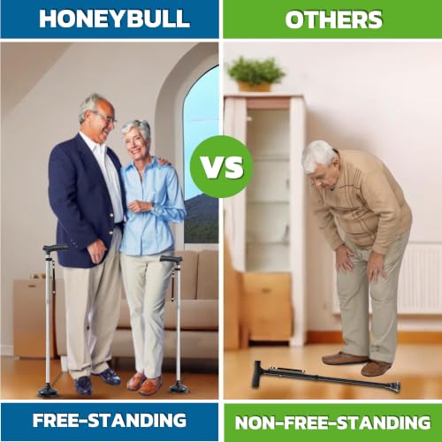 HONEYBULL Walking Cane for Men & Women, Foldable Free Standing Cane - color: Silver