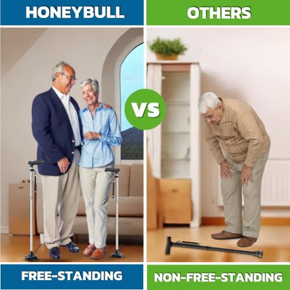 HONEYBULL Walking Cane for Men & Women, Foldable Free Standing Cane - color: Silver