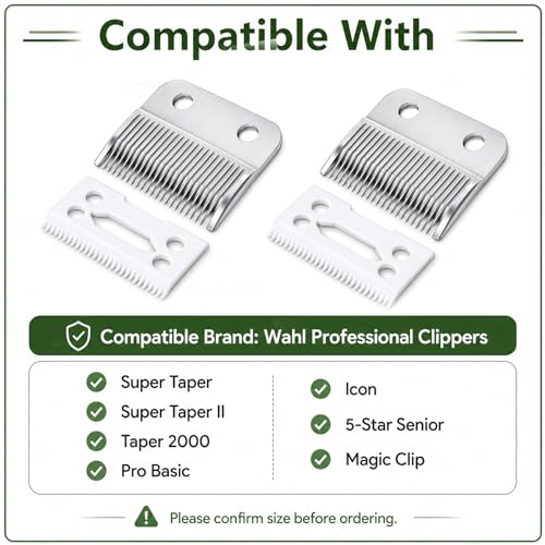 Clippers Blades Replacement Compatible with Wahl 30-15-10(#1037-400),Professional Animal Standard Adjustable Blade Set,Ceramic Dog Blade Set,2 Set (Silver) - color: Silver