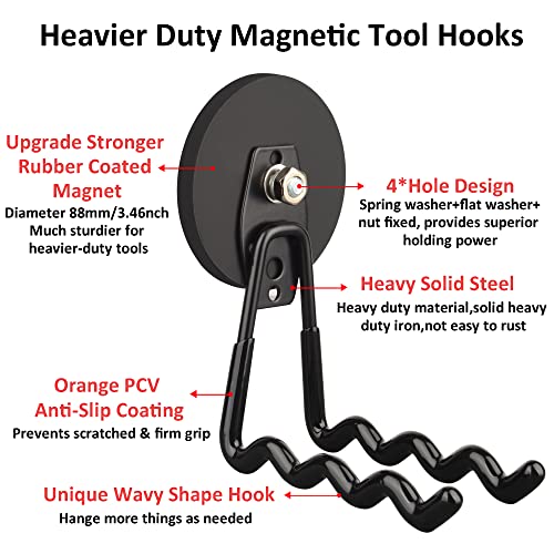 ULIBERMAGNET Magnetic Hooks - Heavy Duty Power Tool Organizer with Large Magnets, 2 Pack for Drill & Garden Tool (Black) - style: 3.46" Large Powerful Wave Black