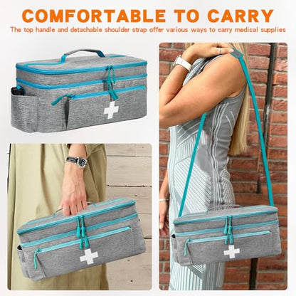 Boczif First Aid Bag Empty, Emergency Kit Bag(Grey with shoulder strap) - color: Grey with shoulder strap