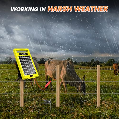 24-Hour Solar Electric Fence Charger, 0.32J, 20-Mile for Livestock - color: Yellow