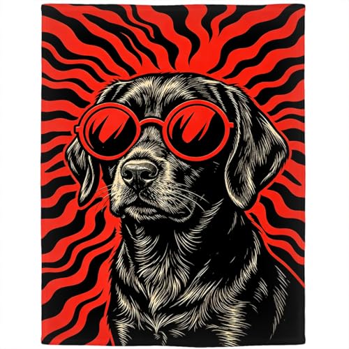 Black Dog Flannel Fleece Throw Blanket, Cool Animal Wearing Sunglasses, Soft Cozy Lightweight Decorative Blanket for Sofa Couch Bed Camping, Gifts for Men Women, 50" x 60" - color: Black Dog, size: 50" x 60"