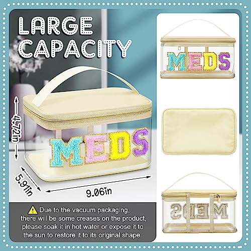 Geetery Chenille Letter Bag, Meds Cheer Travel Cases Cheerleader Gifts Cosmetic Bag Nylon Makeup Portable Preppy Patch with Zipper Toiletry Storage Case for Women(Beige,Stylish Meds) - color: Beige, style: Stylish Meds