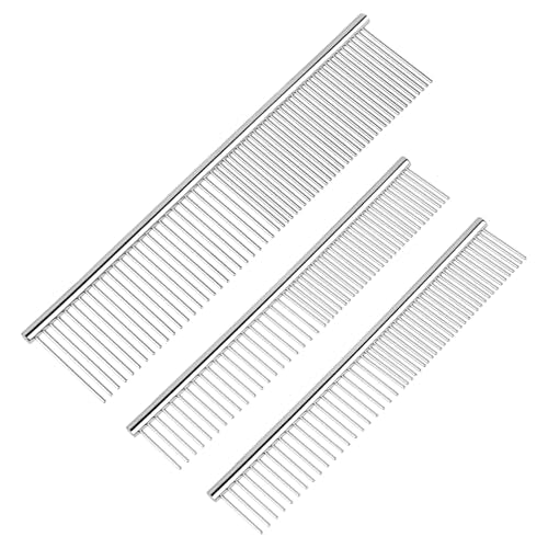 BEVTEE 3 Pcs Dog Combs for Grooming Matting, Greyhound Metal Comb for Cat