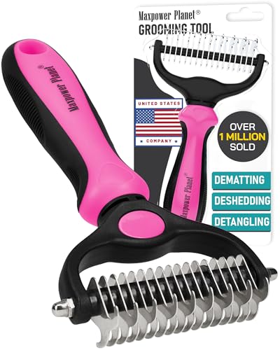 Maxpower Planet Hair Brush - Double Sided Shedding, Dematting Undercoat Rake for Dogs, Cats - Extra Wide Dog Grooming Brush, Pink - color: Pink, size: Large
