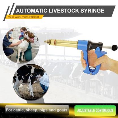 25ML Semi Automatic Livestock Syringe for Cow Goat Cattle Sheep Pig, 5 Gears Adjustable Continuous Repeating Injection, Veterinary Cattle Vaccine Luer Lock Syringe with 2 Tubes - size: 2-Tube 25ml