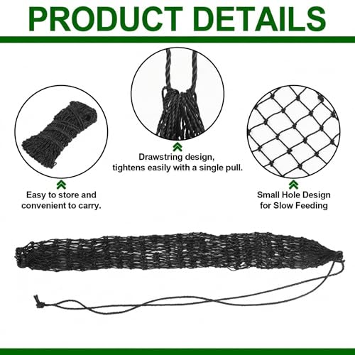 Windyun 4 Pcs Deluxe Ultra Slow Hay Feeder Nets, 42" Length with 1" Feeding Holes, Horse Supplies Heavy-Duty Top Loading Black Horse Hay Bag for Goats Sheep Livestock Barn Farm Feeding Tack(Black) - color: Black