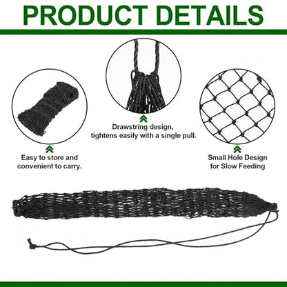Windyun 4 Pcs Deluxe Ultra Slow Hay Feeder Nets, 42" Length with 1" Feeding Holes, Horse Supplies Heavy-Duty Top Loading Black Horse Hay Bag for Goats Sheep Livestock Barn Farm Feeding Tack(Black) - color: Black