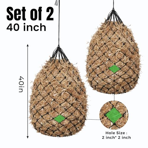 Slow Feed Hay Nets for Horses, 2 Pack, 40 Inch, 2 Inch Holes,Black - color: Black