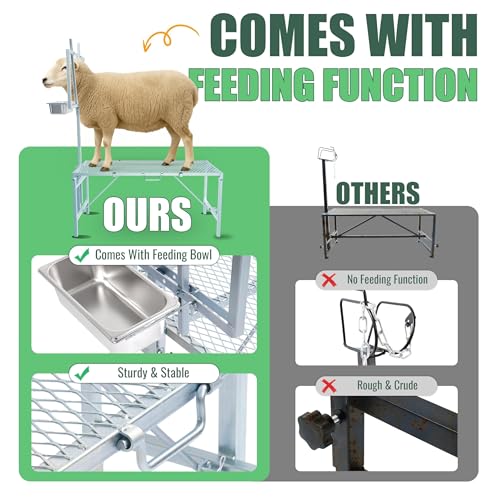 600LBS Milking Stand for Goat, Adjustable Sheep Rack with Feeder, Metal Livestock Milk Stand Fit for Shearing, Hoof Trimming, Animal Examinel Examination, Stainless Steel (Silvery) - color: Silvery