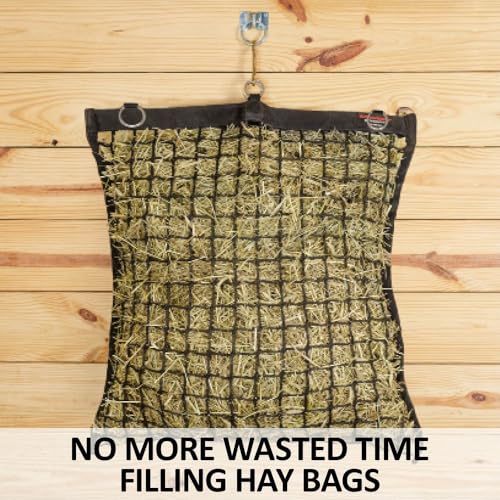 Schneiders Easy-Open Knotless 1.25" Slow Feed Hay Net for Horses | Top Rim Stays Open Filling | Gentle Poly Netting | Holds 2 to 4 Flakes of Hay - size: 2 Flakes