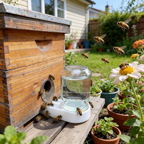 Bee Hive Feeder, White Entrance Feeder with Aluminum Lid, 4-Pack