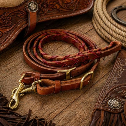 CHALLENGER 8' Horse Western Leather Latigo Laced Barrel Contest Reins 66RT10 - color: Tan Latigo