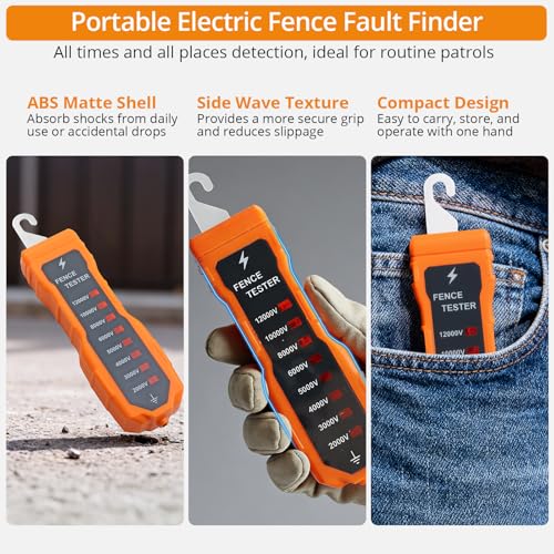 Neoteck 2000-12000V Electric Fence Voltage Tester with 8 Neon Lights | Electric Fence Fault Finder Portable Fence Tester Suitable for Troubleshoot Faults of Ranch and Farm Fences