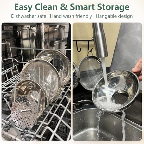 4-in-1 Canning Funnel Set, Stainless Steel Wide Mouth & Regular Funnels with Extended Stable Spout, Umbrella Strainer & Mesh Filter, Food-Grade Kit for Large Food, Jars, Oil, Kitchen Use