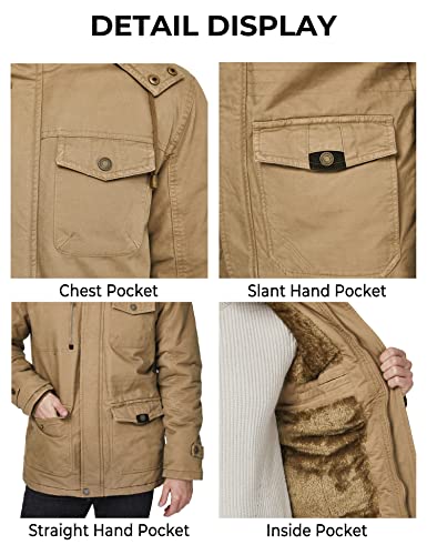 WenVen Men's Winter Thicken Fleece Cotton Military Parka Jacket Warm Coat - color: Khaki, size: Medium