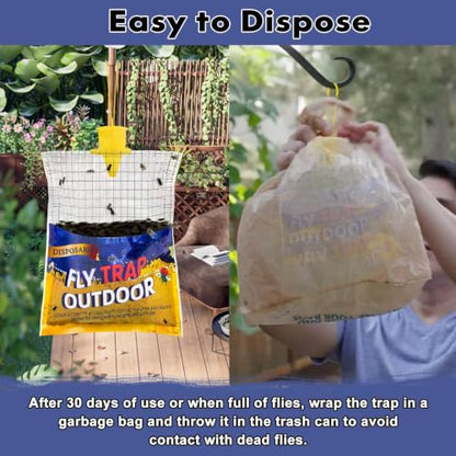 4 Big Fly Bags Outdoor Traps Hanging for Patio - Pre-Baited, Disposable - size: 4 pack