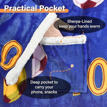 Catalonia Sherpa Wearable Blanket with Sleeves and Pocket for Adults - color: Soccer Team Blue, size: Standard Pocket