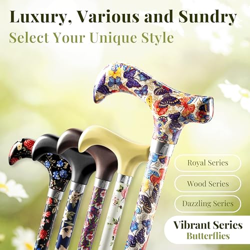 Merry Sticks Foldable Walking Cane for Women and Men, Adjustable, Butterflies - color: Butterfly, size: Classic Grip