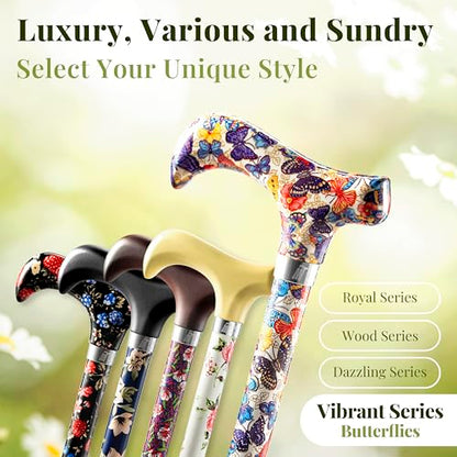 Merry Sticks Foldable Walking Cane for Women and Men, Adjustable, Butterflies - color: Butterfly, size: Classic Grip