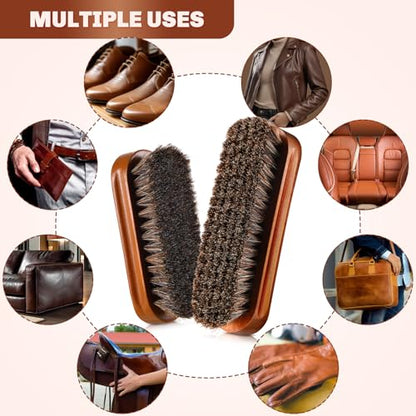 2 Pcs Horsehair Shine Shoes Brush Kit Polish Dauber Applicators Cleaning Leather Shoes Boots Care Brushes Suede Cleaner Brush(Brown Concaved Brush) - style: Brown Concaved Brush