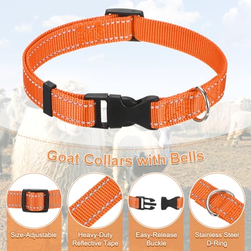 M METERXITY 6-Pack Reflective Goat Collars with Bells, 13.8"-20.5" Polyester Adjustable Pet Collar with Anti-Lost Grazing Copper Bell for Small Farm Animal/Sheep/Cow/Goat [Orange] - color: Orange