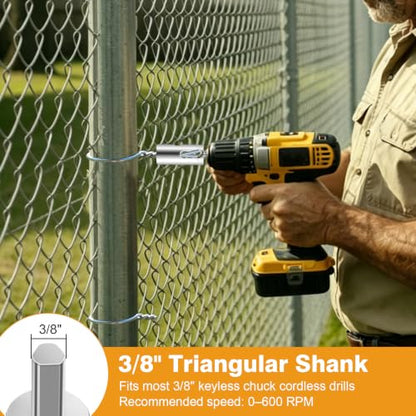 Chain Link Fence Ties: 11 Gauge Fence Wire Twisting Tool for Drill | Carbon Steel T Post EZ Twist Fence Tie Tool - 11 Gauge Drill Chuck Tool with 3/8" Shank - Easy Twist Chain Link Fencing Tool