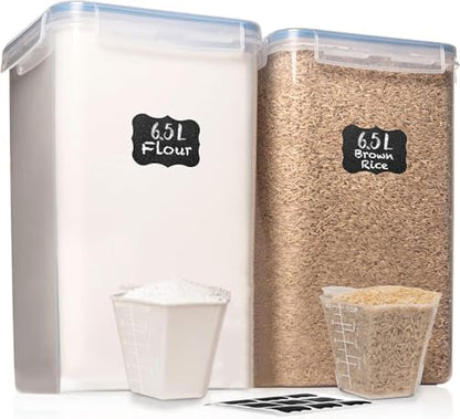 WHITE FEATHER SUPPLIES 2 PC [7 Qt / 6.5L / 220 Oz] Large Food Storage Containers with Lids Airtight - BPA Free Clear Plastic Kitchen and Pantry Storage Containers for Cereal, Flour, Sugar, Rice - color: Clear - 2 Pack