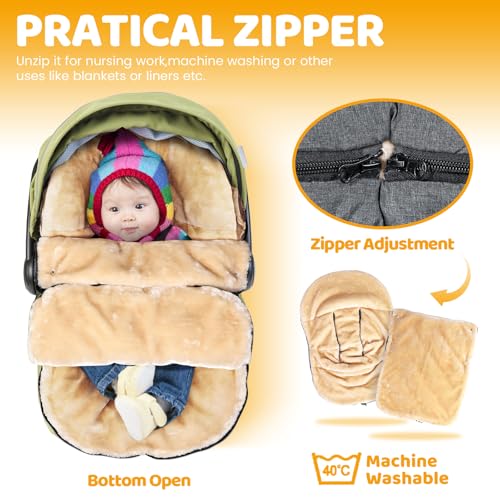 Orzbow Winter Car Seat Cover for Baby, Universal Fit, Berber Fleece, Gray | Car Seat Bunting Bag for Babies with Adjustable Zipper, Removable Car Seat & Stroller Footmuff to be Blanket - color: Faux Sheepskin Lining - Dark Gray