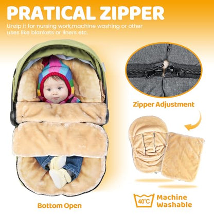 Orzbow Winter Car Seat Cover for Baby, Universal Fit, Berber Fleece, Gray | Car Seat Bunting Bag for Babies with Adjustable Zipper, Removable Car Seat & Stroller Footmuff to be Blanket - color: Faux Sheepskin Lining - Dark Gray