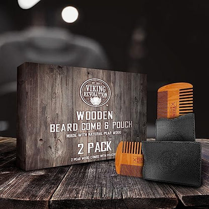 Viking Revolution Wooden Beard Comb & Case - Pocket Comb, 2 Pack - style: Beard Comb 2 Pack