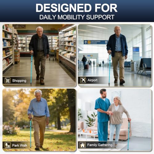 supregear Folding Cane, 5-Level Adjustable Height Walking Stick Lightweight Collapsible Portable Travel Cane with Wrist Strap and T Handle for Elderly Disabled Men Women - color: Blue