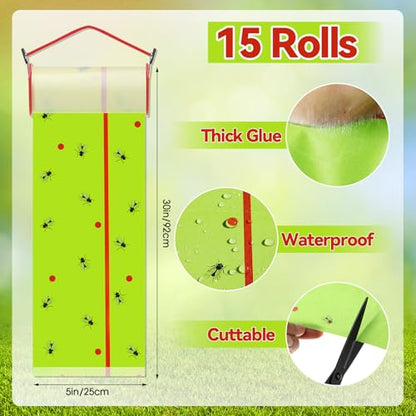 15 Rolls Sticky Fly Trap 30 ft Each, Fluorescent Green - color: Fluorescent Green