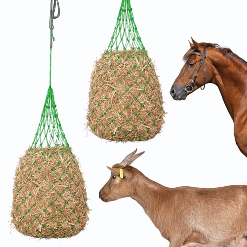 Slow Feed Hay Nets for Horses, 2 Pack, 40 Inch, 2 Inch Holes,Green - color: Green