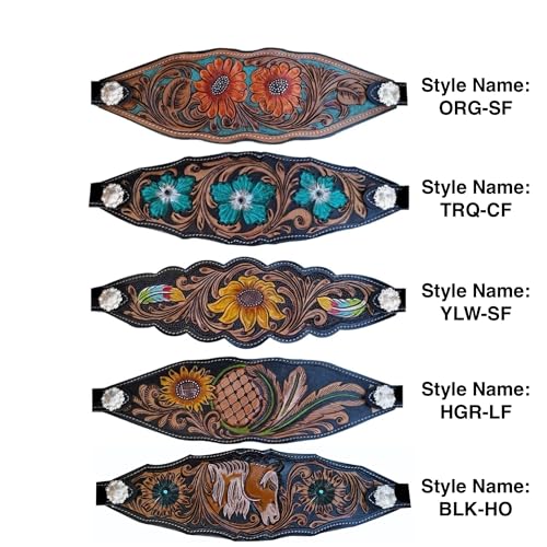 Majestic Ally Equestrian Designer Bronc Halter for Horses, Hand-Tooled Leather Nose, Padded Nylon Crown and Noseband - style: Horse Design