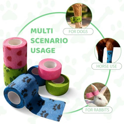 Vet Wrap for Dogs, Self Adhesive Bandage for Wounds & Paw Protection, Waterproof Non-Woven Cohesive Wrap for Swelling, Sprains & Pain Relief, 2 Inch 6 Rolls